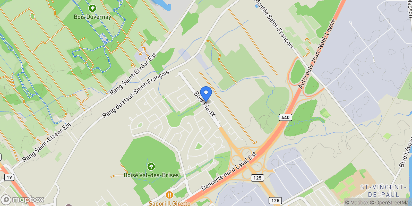 Map showing 3361 Boul. Pie-IX, Laval, Quebec, Canada.