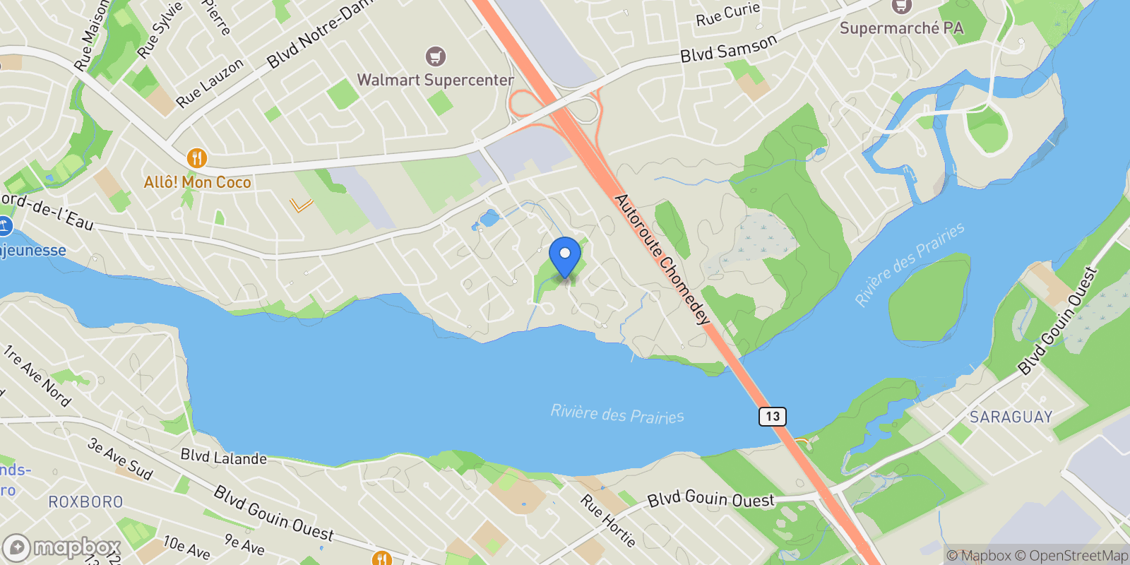 Map showing 340 Rue des Roseaux, Laval, Quebec, Canada.