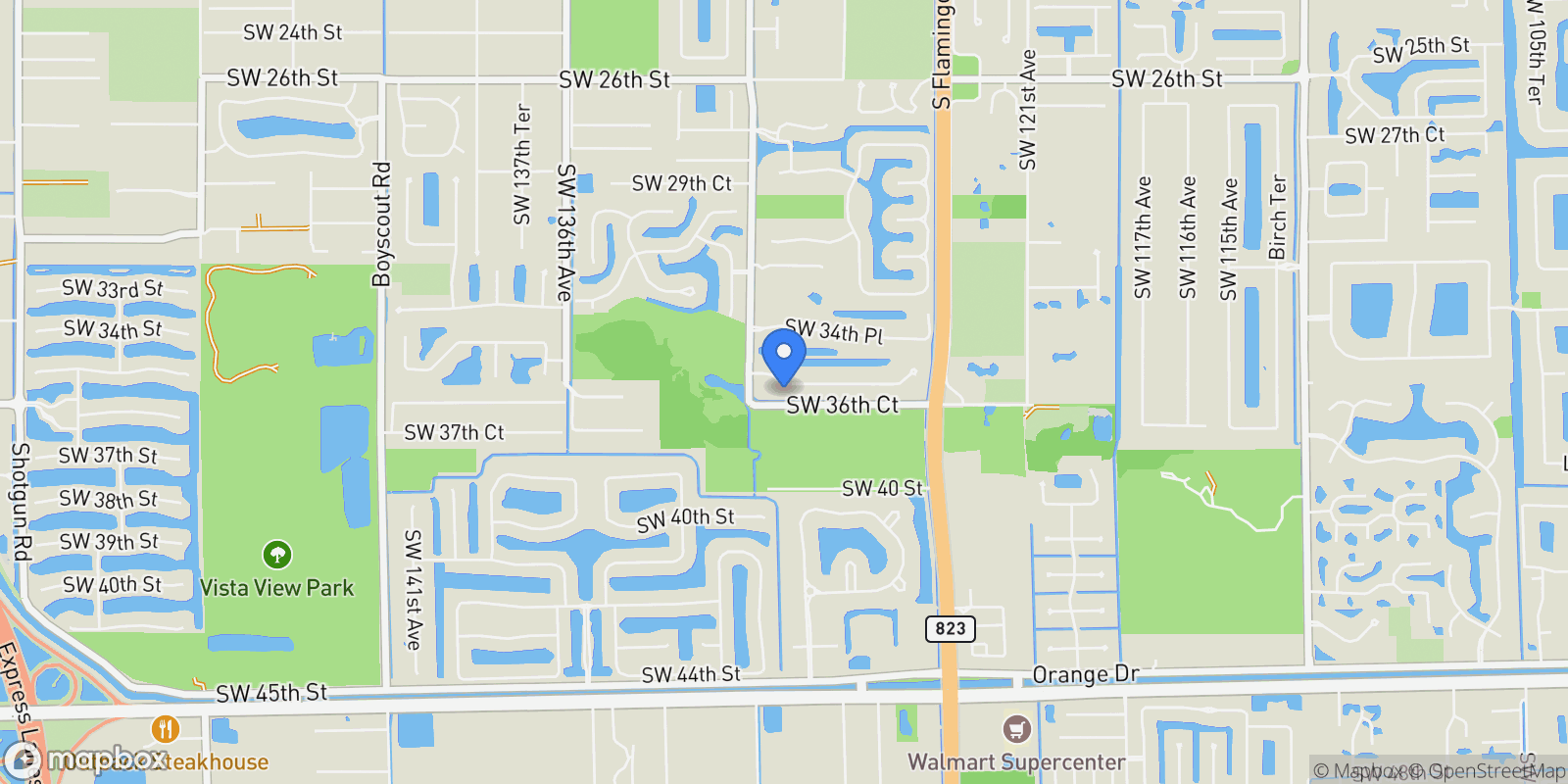 Map showing 12922 Grand Oaks Dr, Davie, Florida, United States.