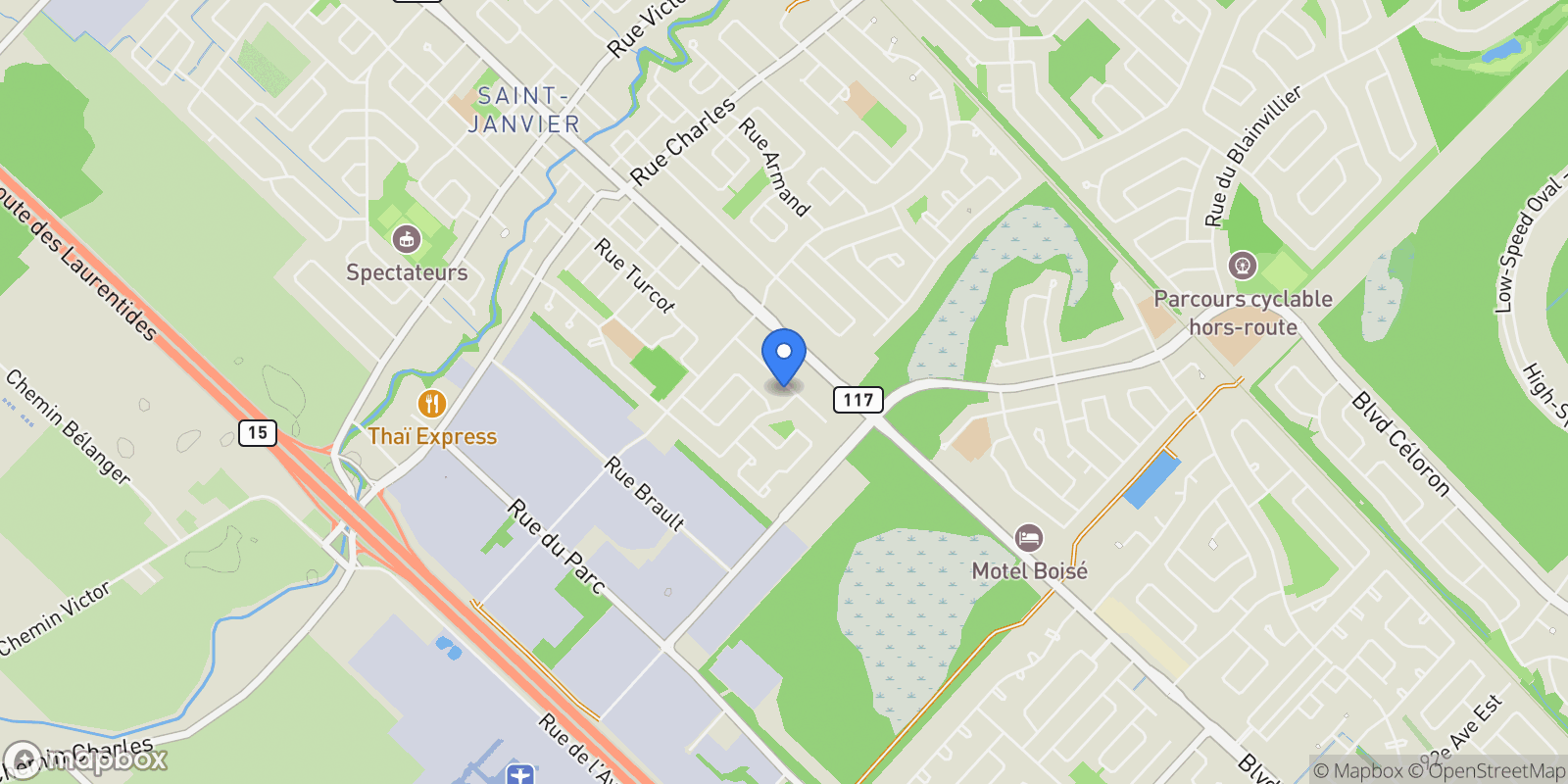 Map showing 13230 13234 Rue Lemonde, Mirabel, Quebec, Canada.