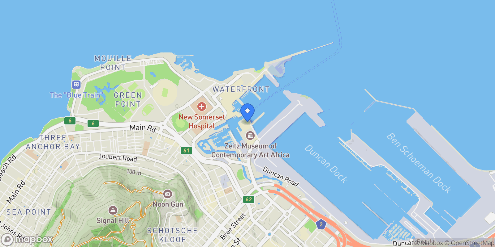 Map showing South Africa Cape Town Waterfront, Cape Town, Western Cape, South Africa.