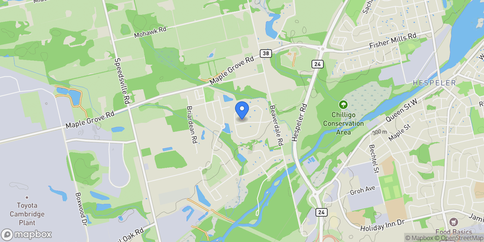 Map showing 1170 Ratcliffe Drive, Cambridge, ON N3E 0B8, Cambridge, Ontario, Canada.