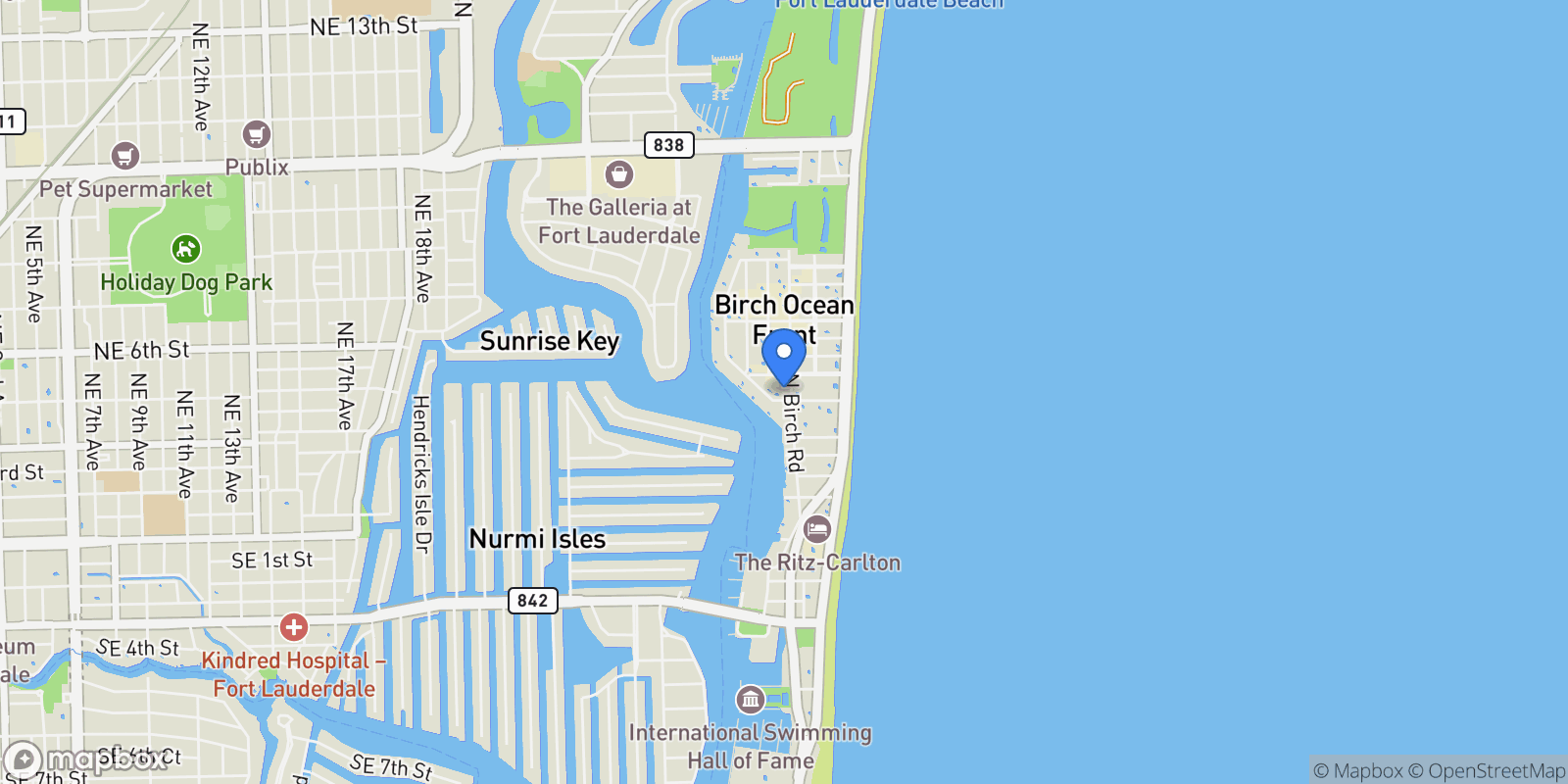 Map showing 401 N Birch Road 708, Fort Lauderdale, Florida, United States.