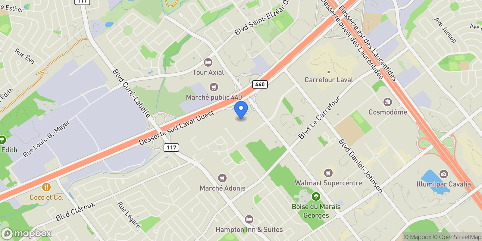 Map showing 3671 Av. Jean-Béraud 1602, Laval, Quebec, Canada.