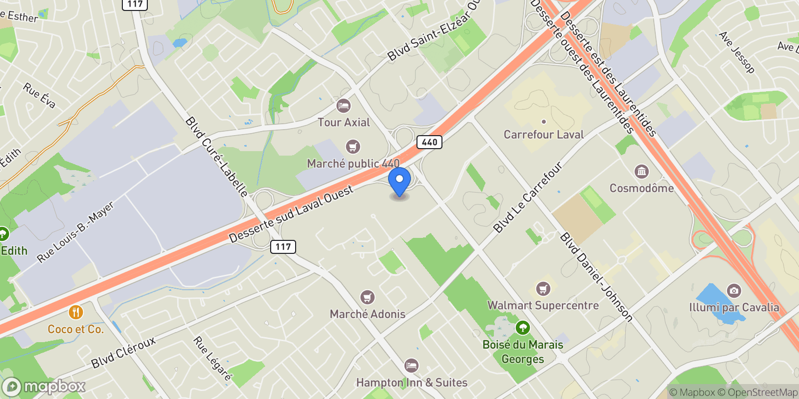 Map showing 3671 Av. Jean-Béraud 1607, Laval, Quebec, Canada.
