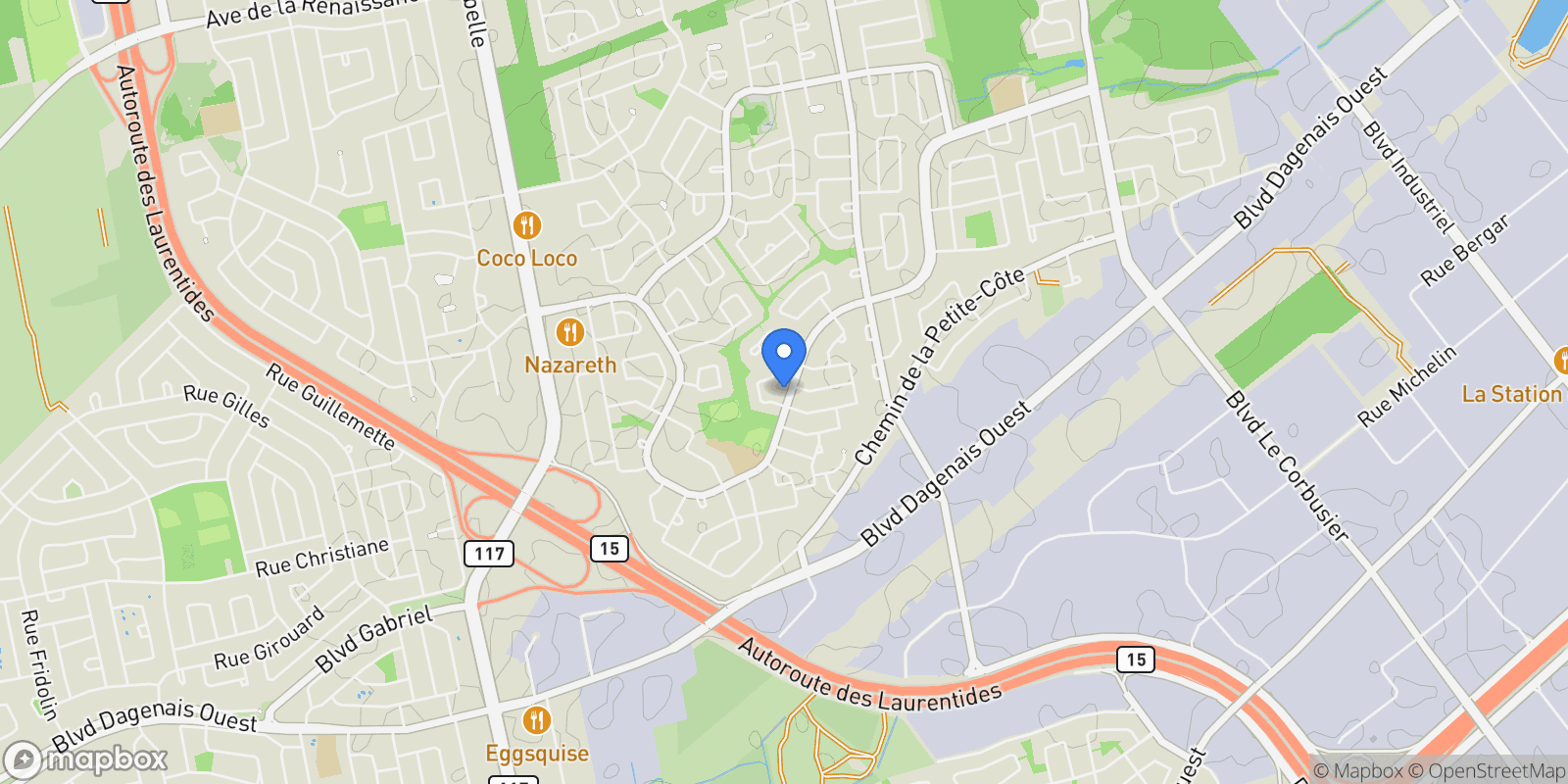 Map showing 2515 Boul. des Oiseaux, Laval, Quebec, Canada.