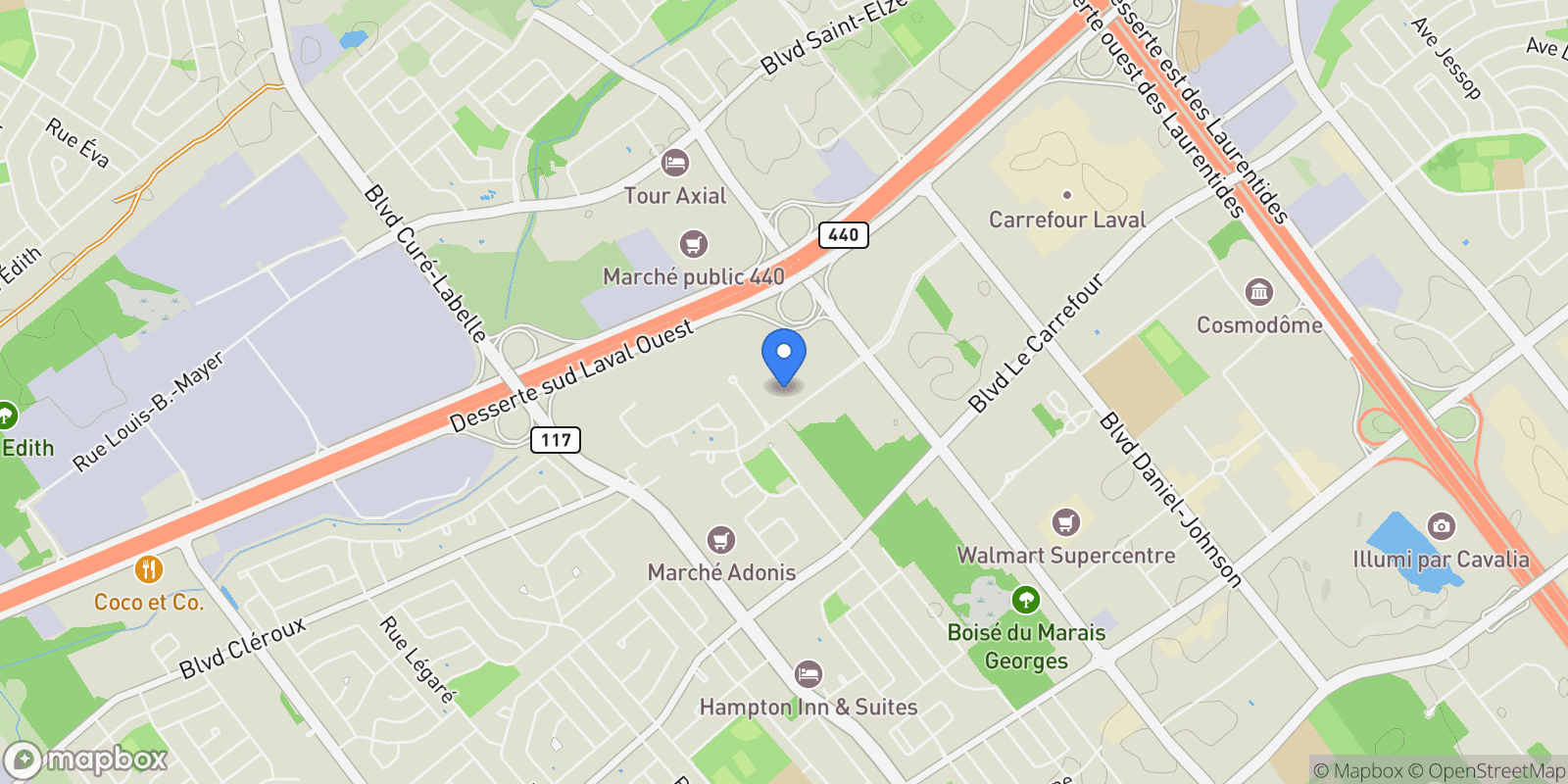 Map showing 3665 Av. Jean-Béraud 1401, Laval, Quebec, Canada.
