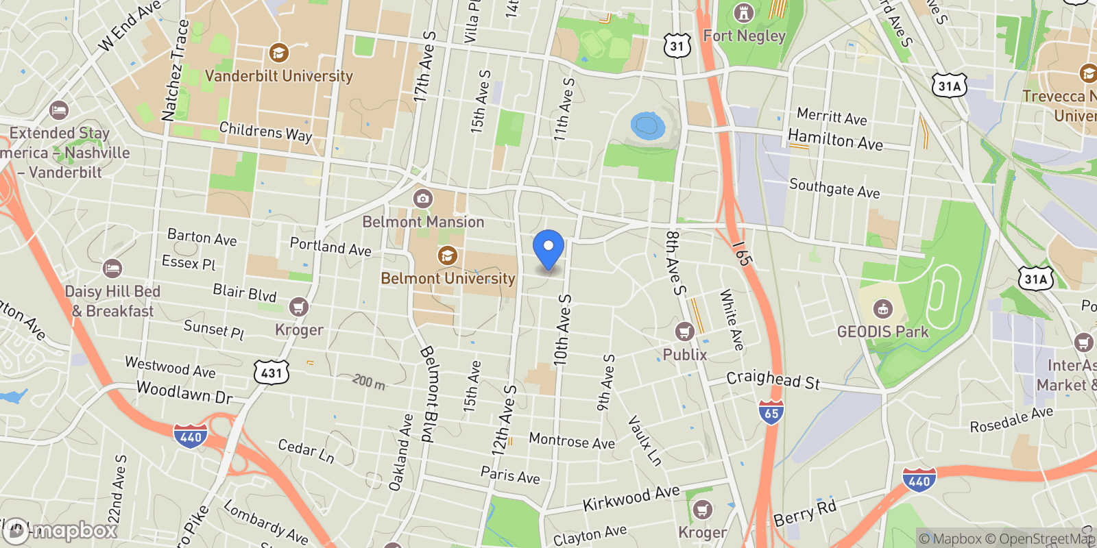 Map showing 1014 Bate Ave , Nashville, TN 37204, Nashville, Tennessee, United States.