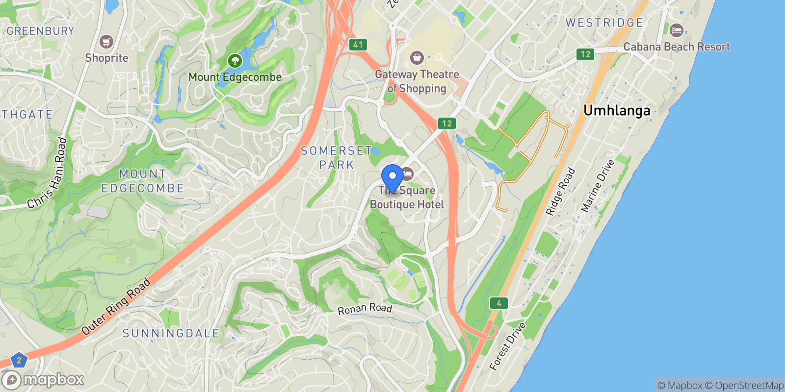 Map showing South Africa Umhlanga La Lucia Ridge, Umhlanga, KwaZulu-Natal, South Africa.