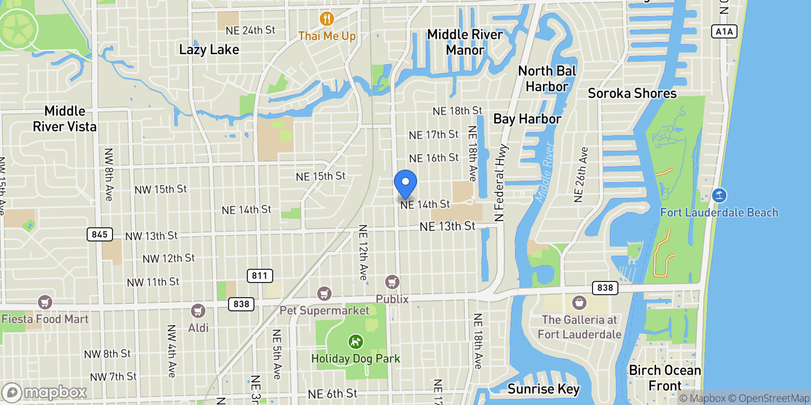 Map showing 1401 NE 16th Ave, Fort Lauderdale, Florida, United States.