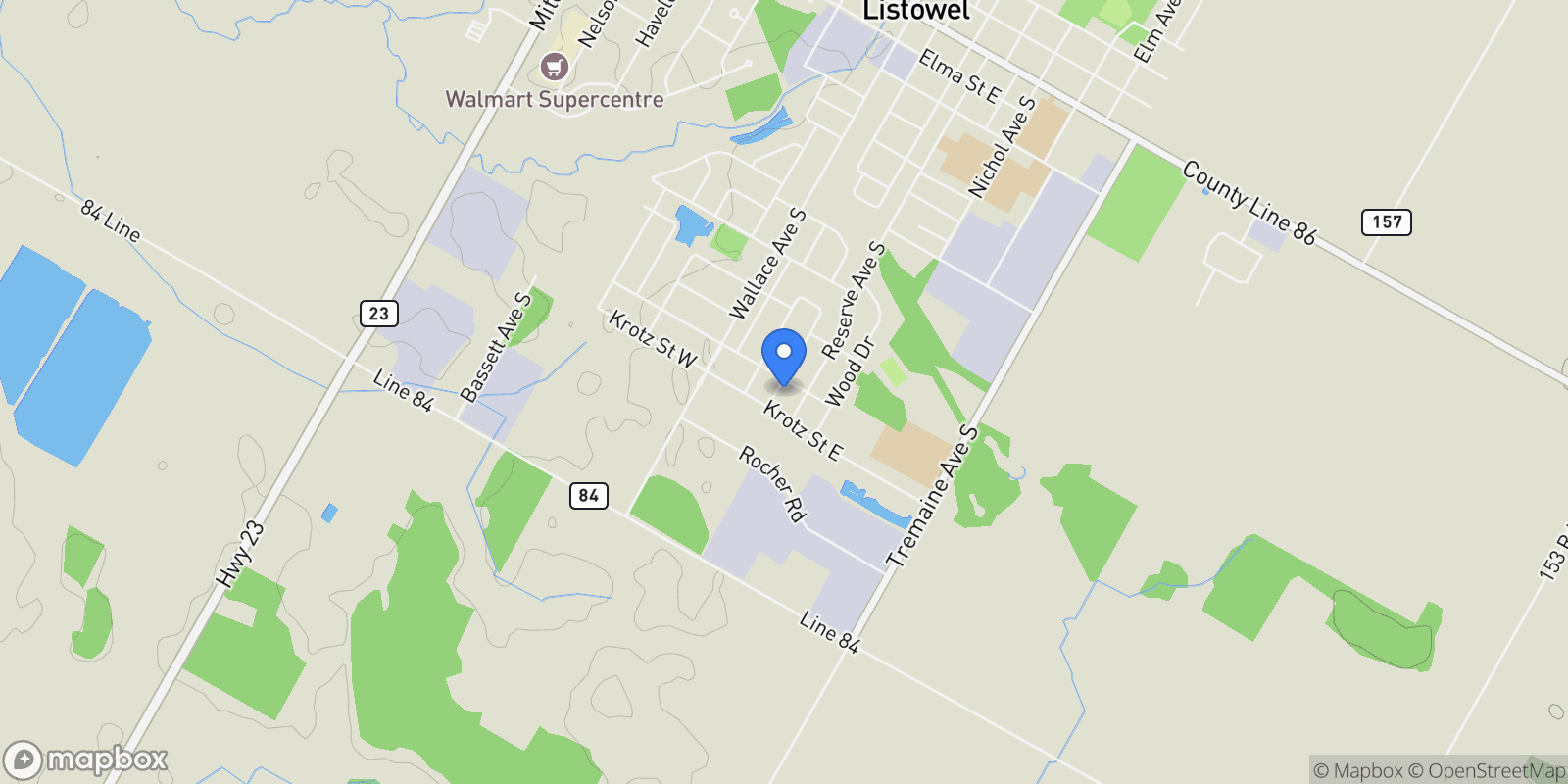 Map showing 107 Forbes Crescent, Listowel, ON N4W 0B4, Listowel, Ontario, Canada.