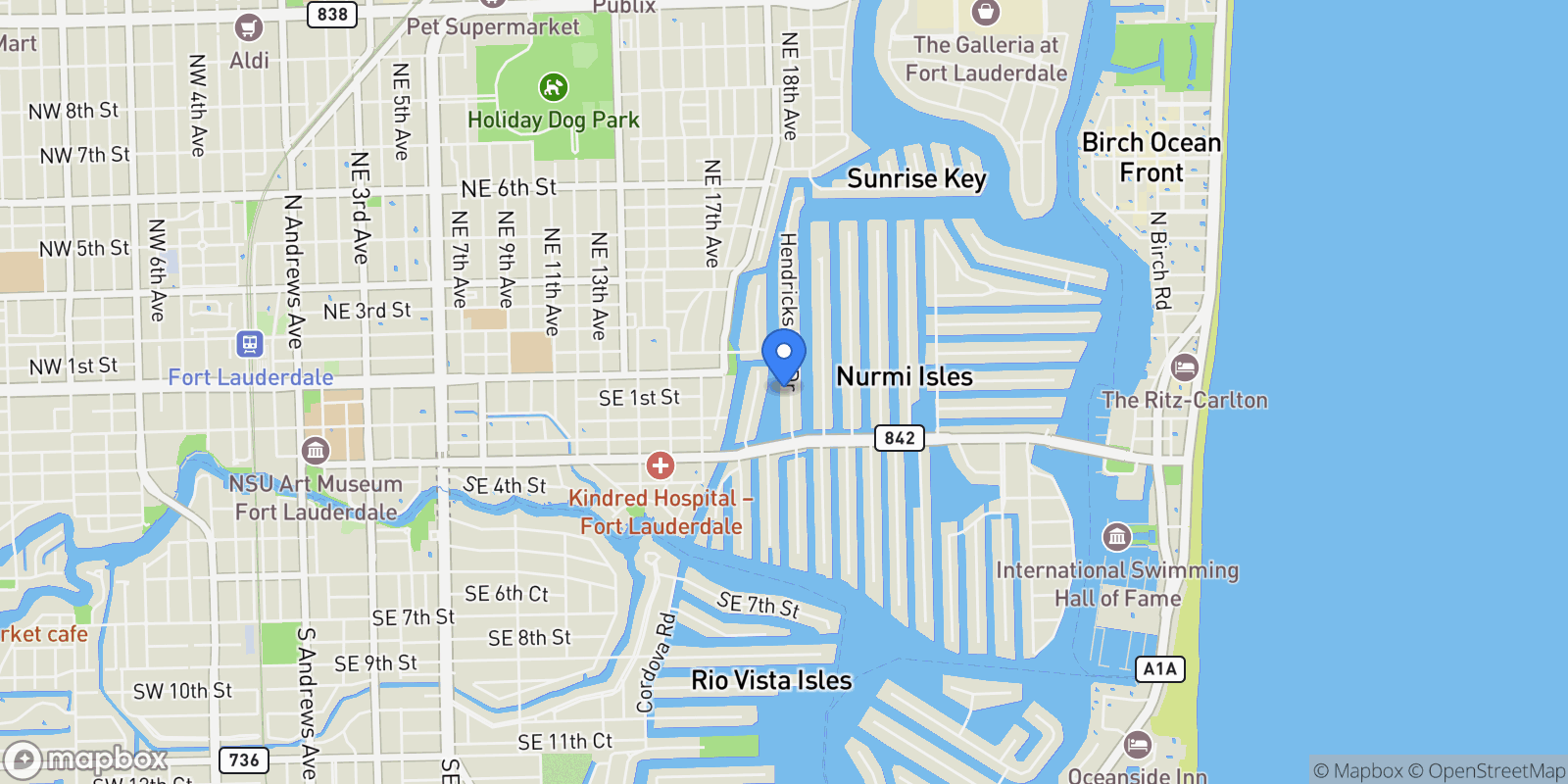 Map showing 45 Hendricks Isle 403, Fort Lauderdale, Florida, United States.