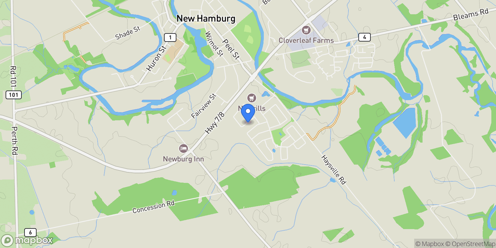 Map showing 198 Piccadilly Square, New Hamburg, ON N3A 0C7, New Hamburg, Ontario, Canada.