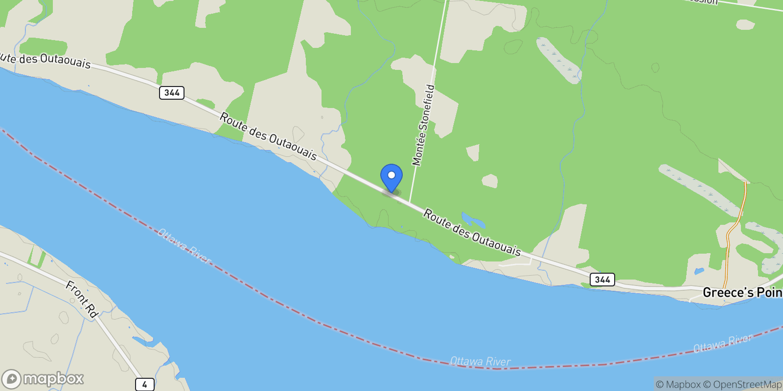 Map showing 1239 Route des Outaouais, Brownsburg-Chatham, Quebec, Canada.