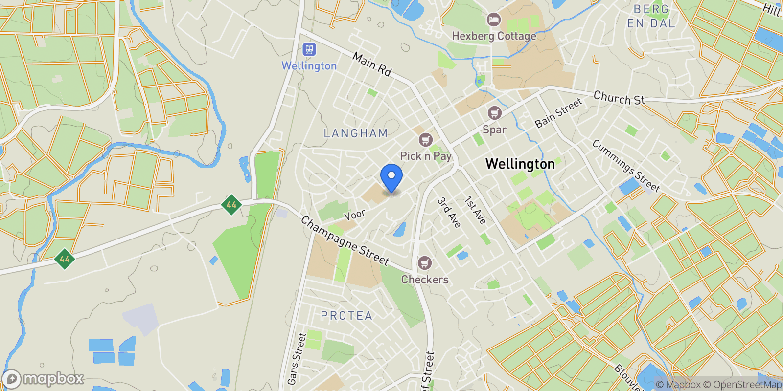 Map showing South Africa Paarl Hoog En Droog, Wellington, Western Cape, South Africa.