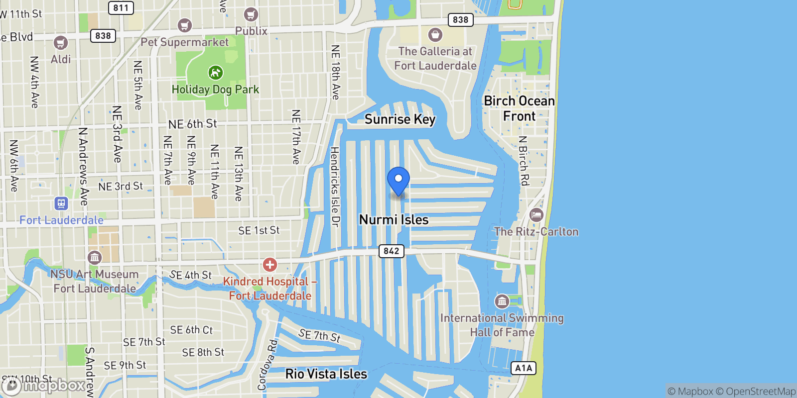 Map showing 100 Royal Palm Drive, Fort Lauderdale, Florida, United States.