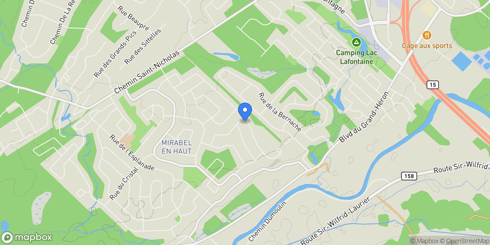 Map showing 17010 Rue du Corail, Mirabel, Quebec, Canada.