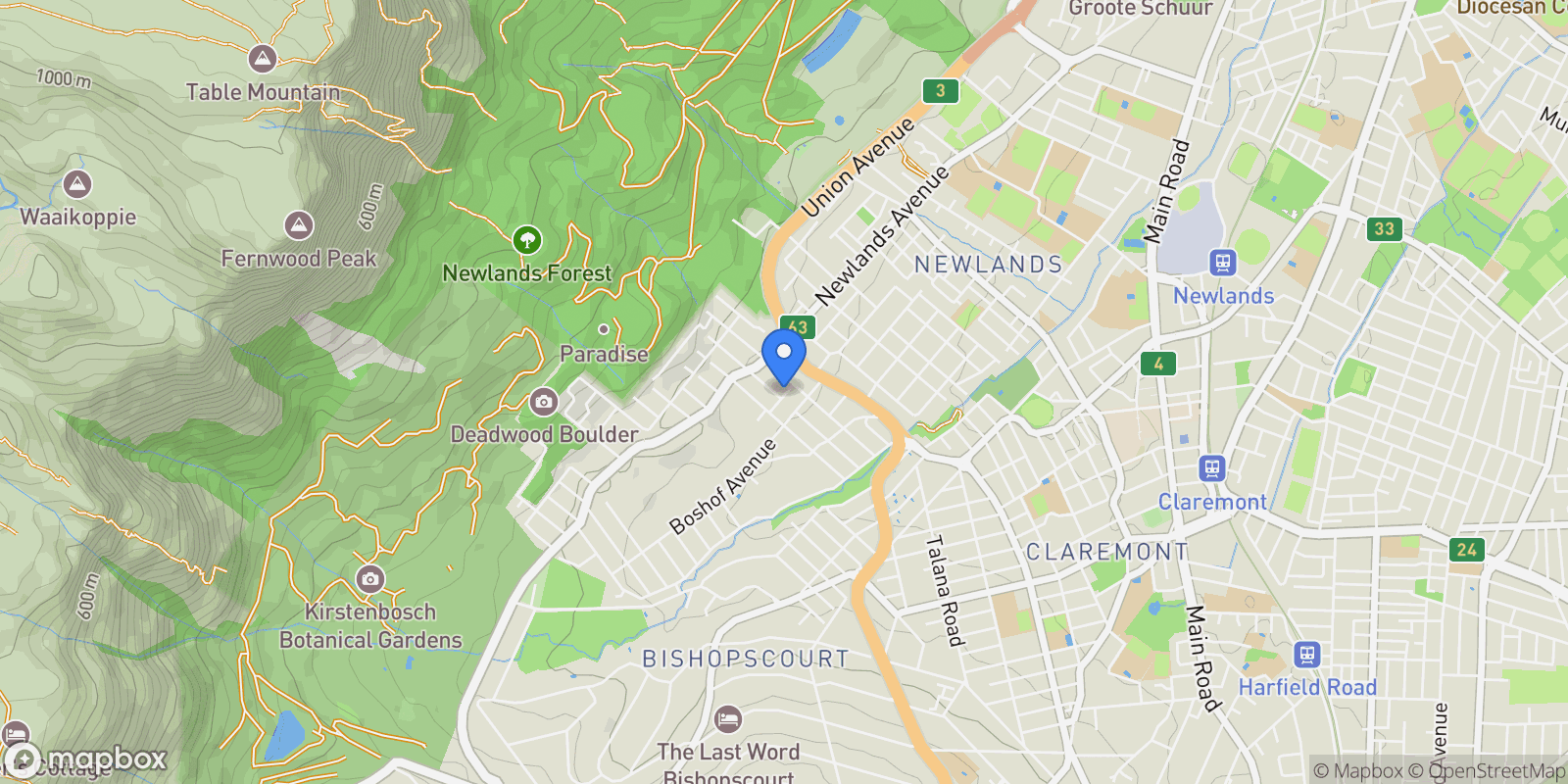 Map showing South Africa Cape Town Newlands, Cape Town, Western Cape, South Africa.