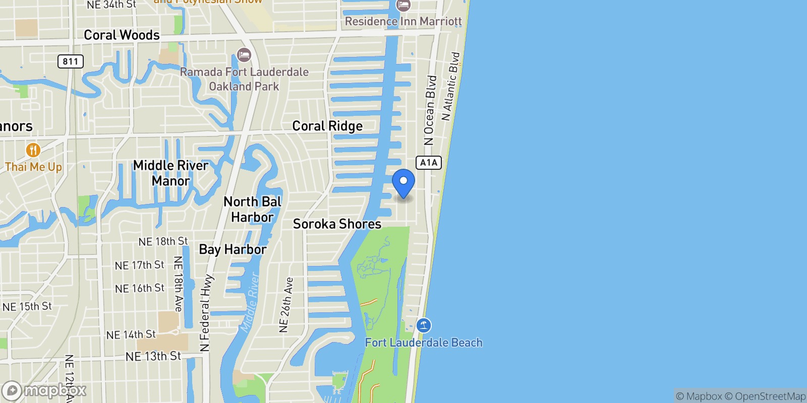 Map showing 2013 NE 32nd Ave, Wilton Manors, Florida, United States.