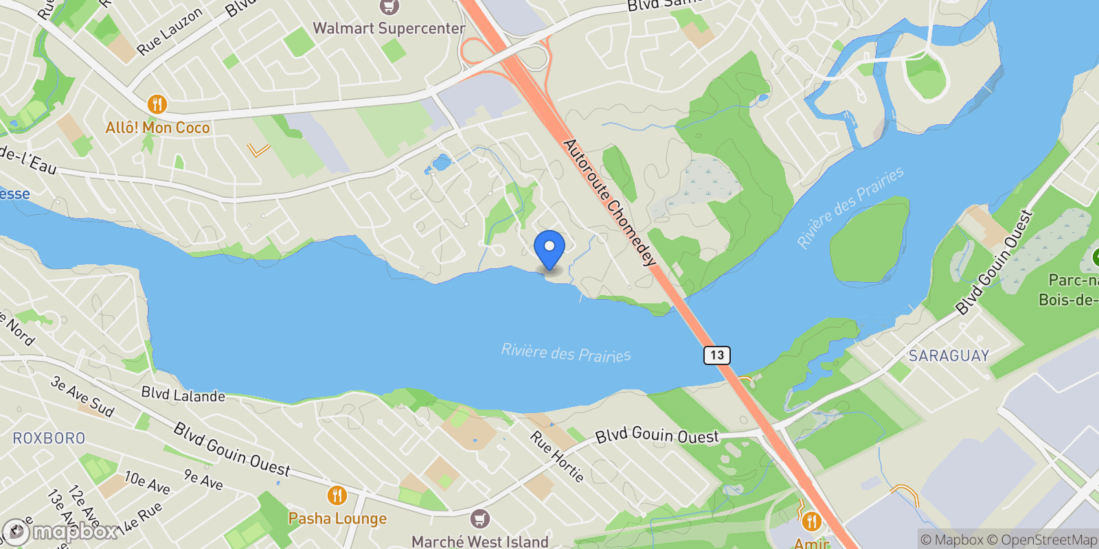 Map showing 284 Rue des Roseaux, Laval, Quebec, Canada.