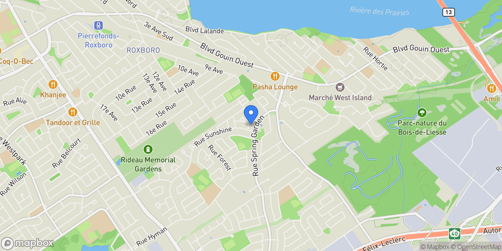 Map showing 474 Rg St-François, Dollard-Des Ormeaux, Quebec, Canada.