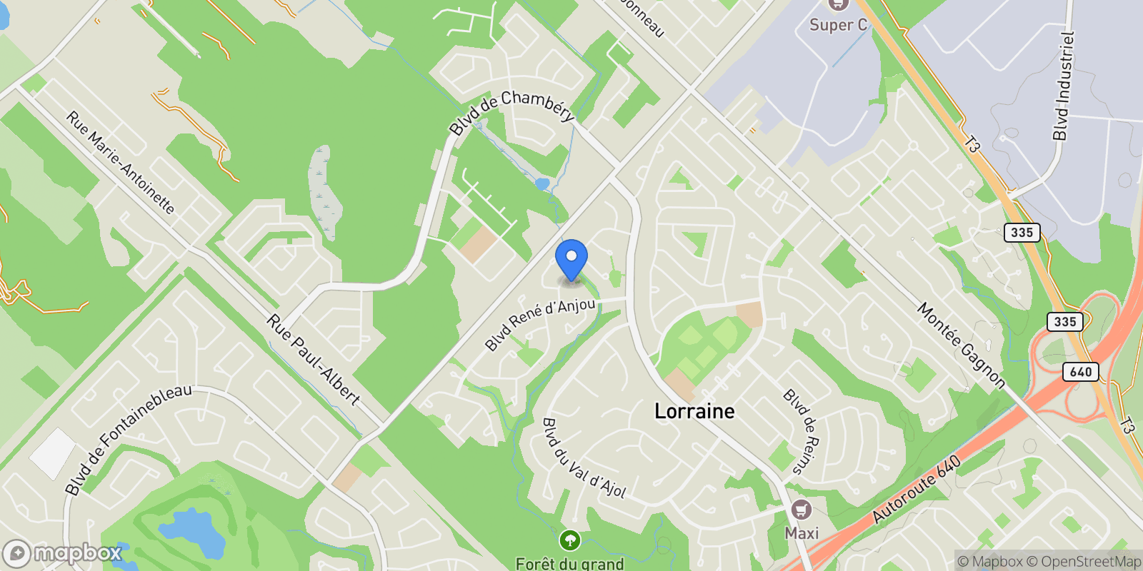 Map showing 3 Place Rambercourt, Lorraine, Quebec, Canada.