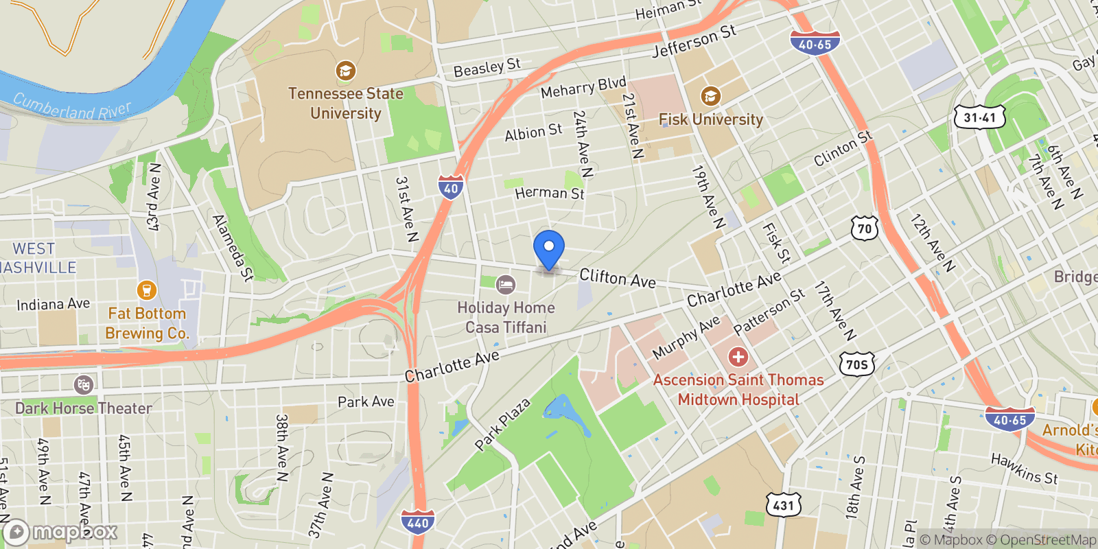 Map showing 2501 Clifton Ave , Nashville, TN 37209, Nashville, Tennessee, United States.