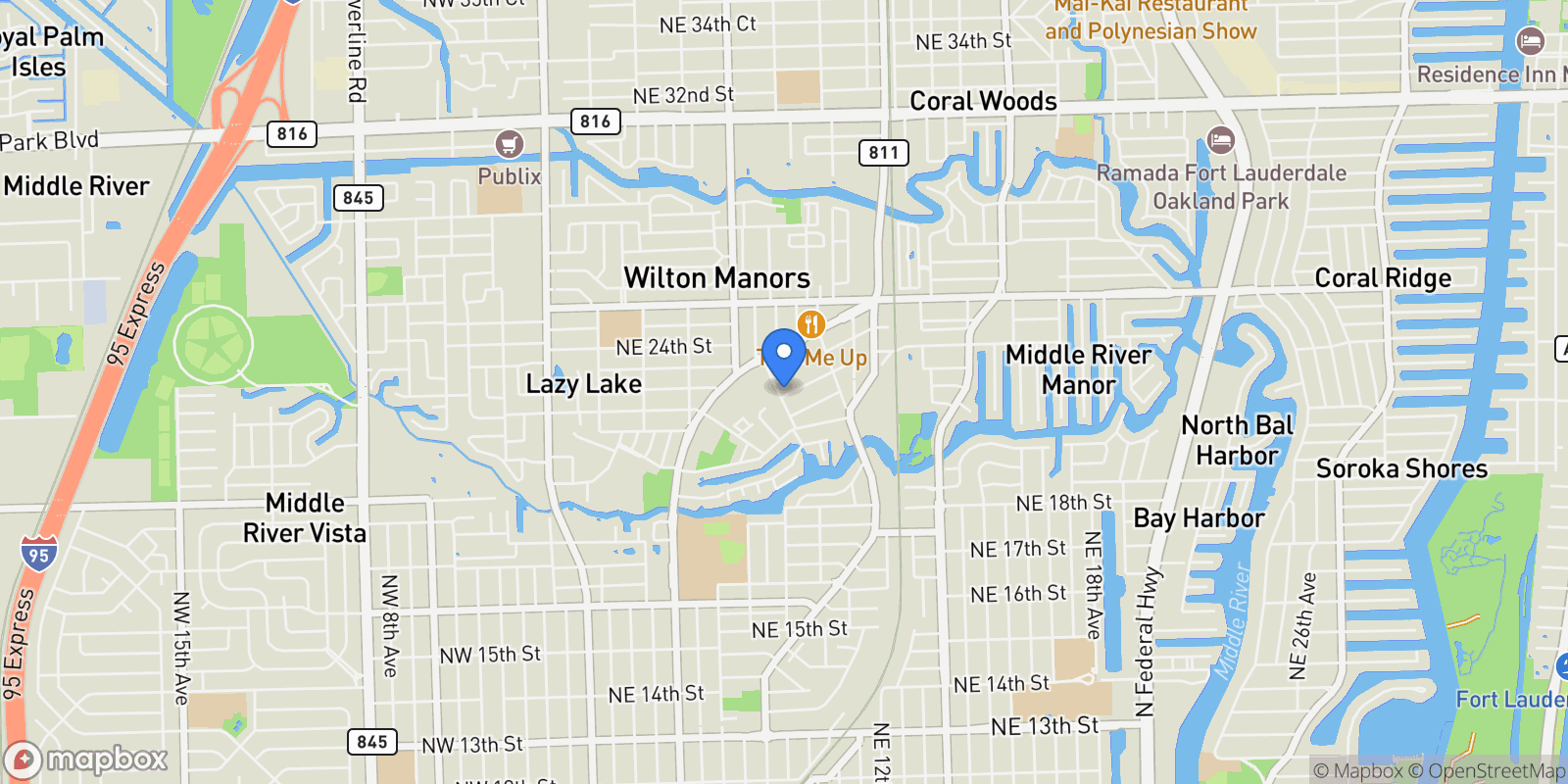 Map showing 717 NE 22nd Dr, Wilton Manors, Florida, United States.