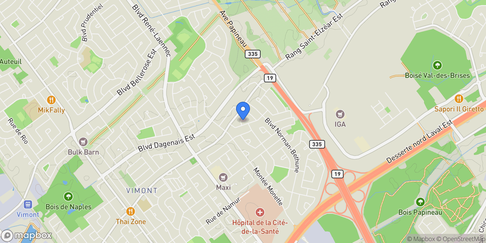 Map showing 1810 Rue Georges-Baril, Laval, Quebec, Canada.