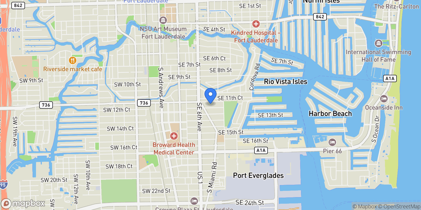 Map showing 801 SE 12th CT 801, Fort Lauderdale, Florida, United States.