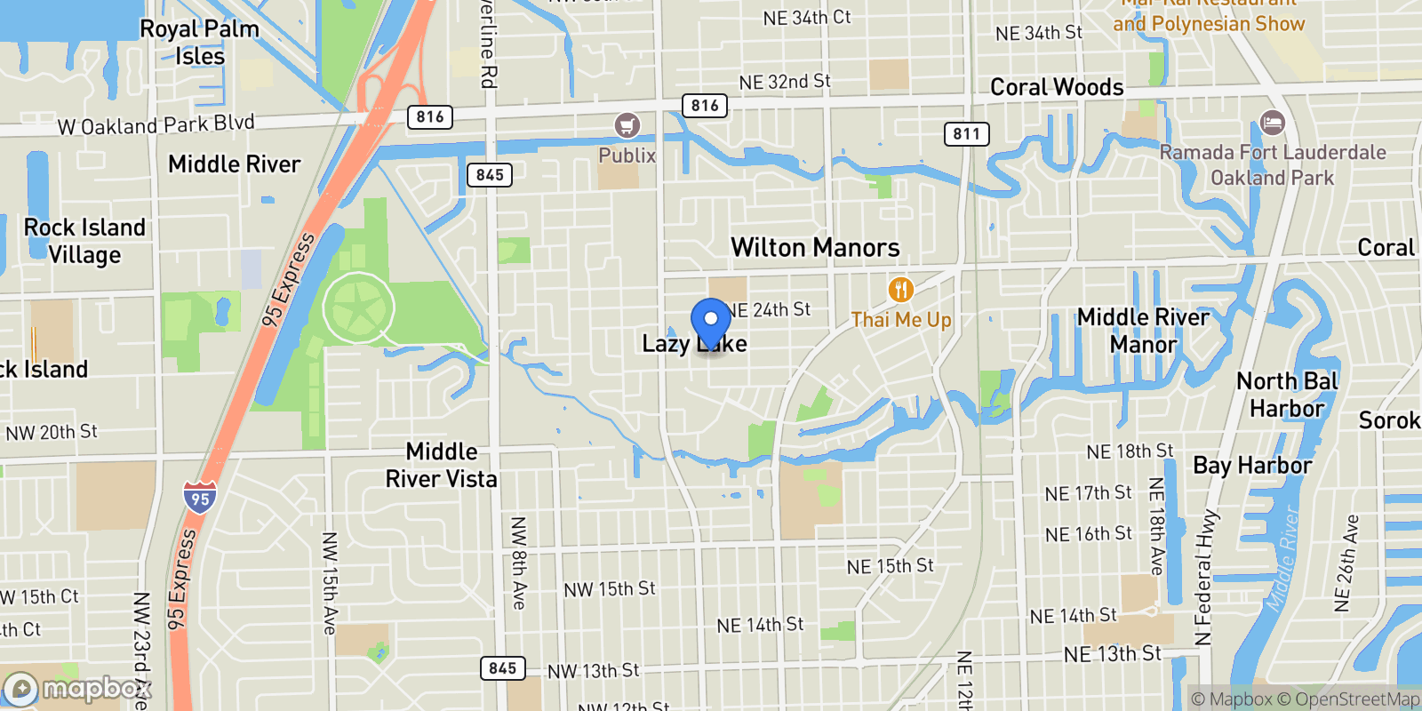 Map showing 100 NE 22nd Street, Wilton Manors, Florida, United States.