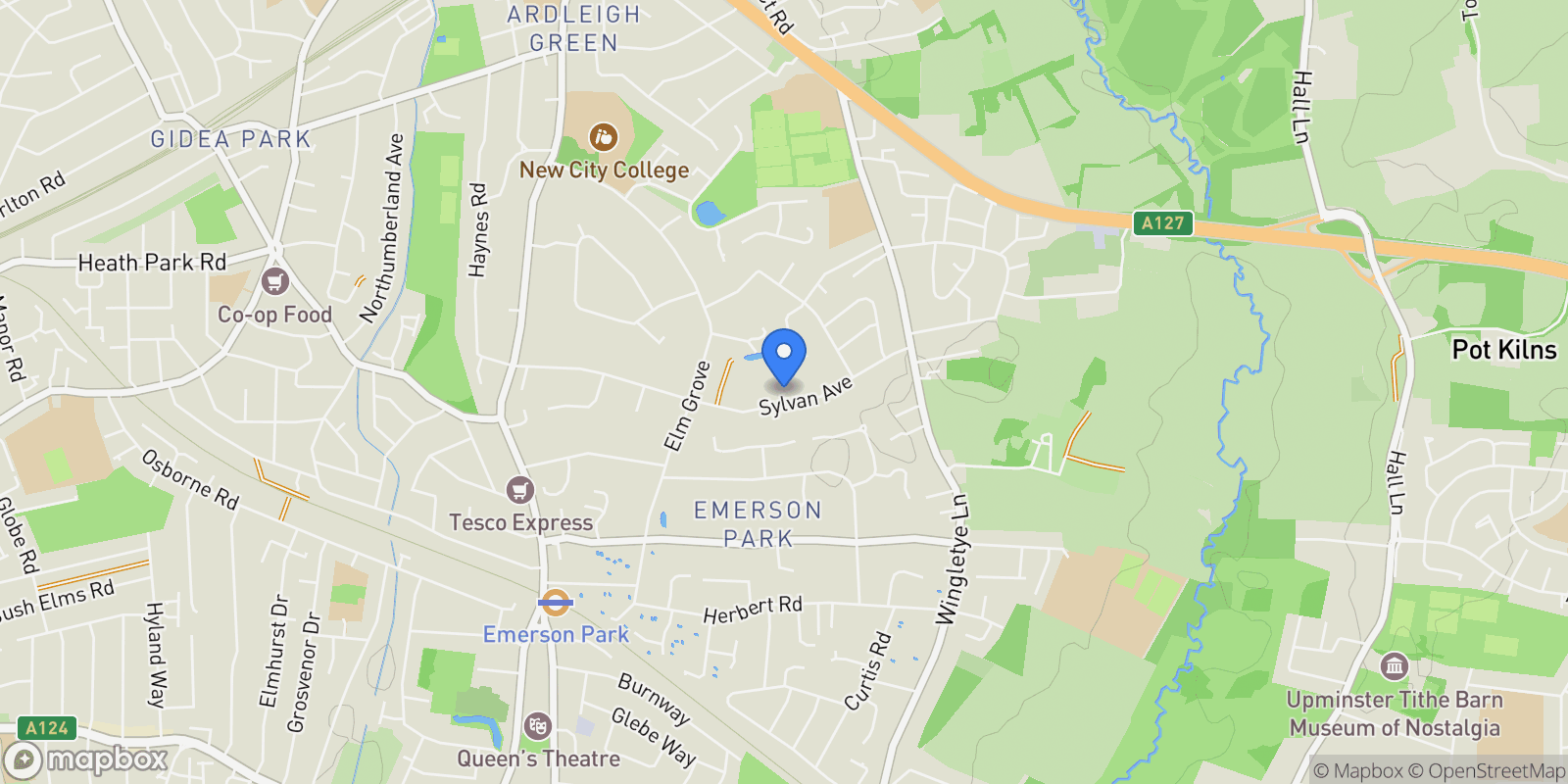 Map showing Sylvan Avenue, Hornchurch, Hornchurch, England, United Kingdom.