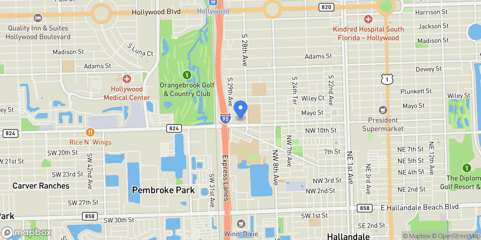 Map showing 2820 Fletcher St, Hollywood, Florida, United States.