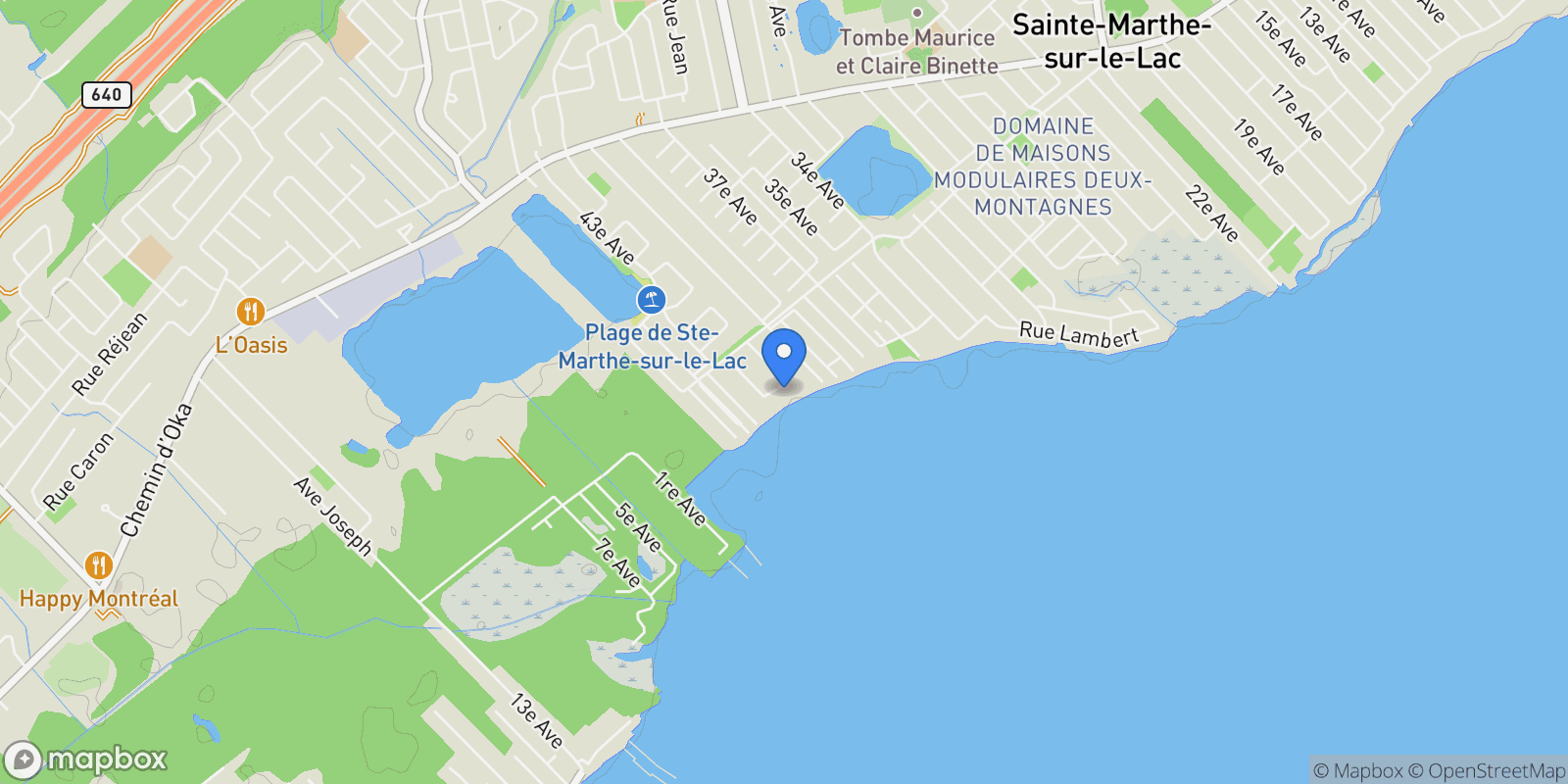 Map showing 3272 Rue de la Seigneurie, Sainte-Marthe-sur-le-Lac, Quebec, Canada.