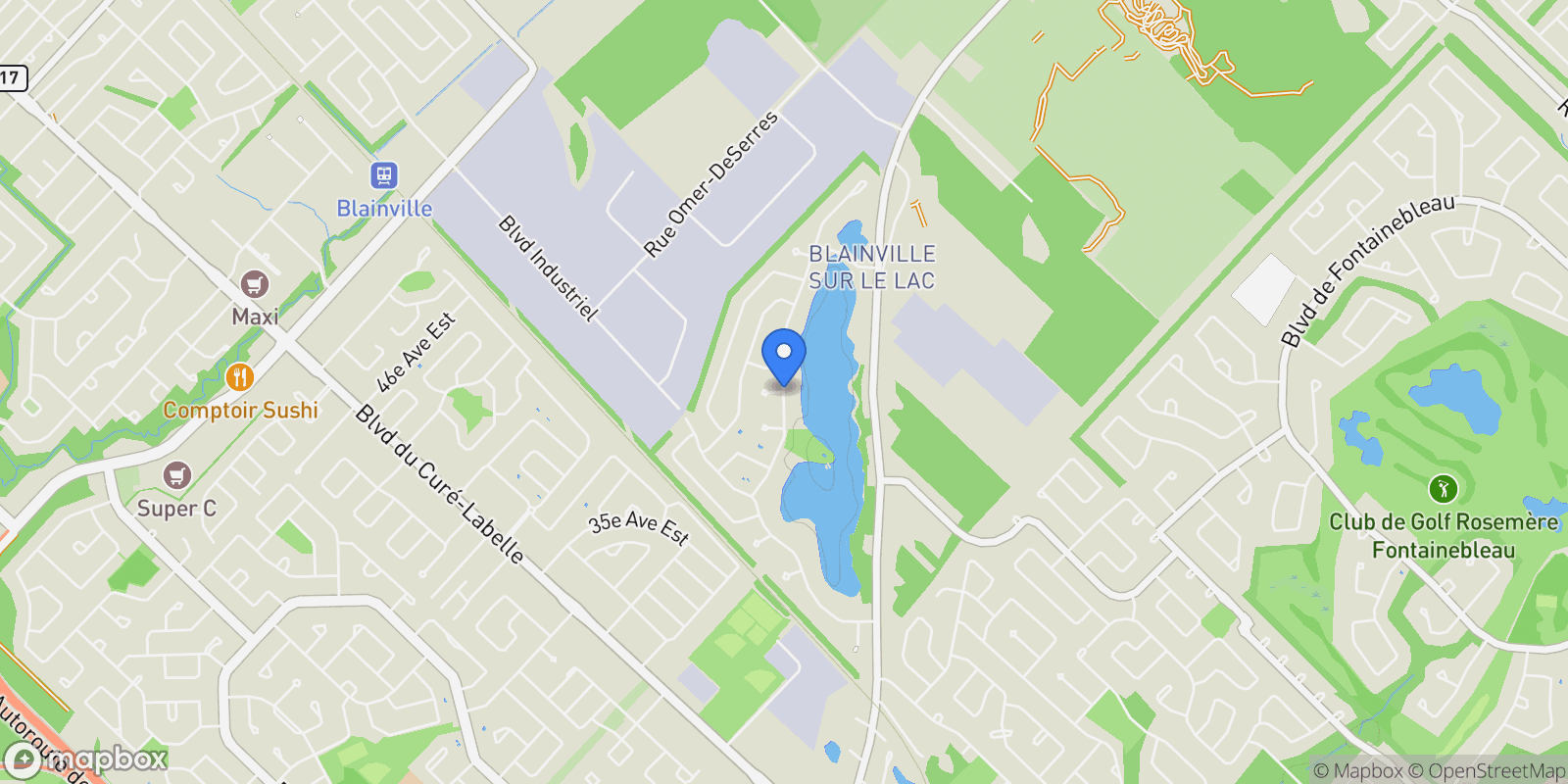 Map showing 31 Rue des Roseaux, Blainville, Quebec, Canada.