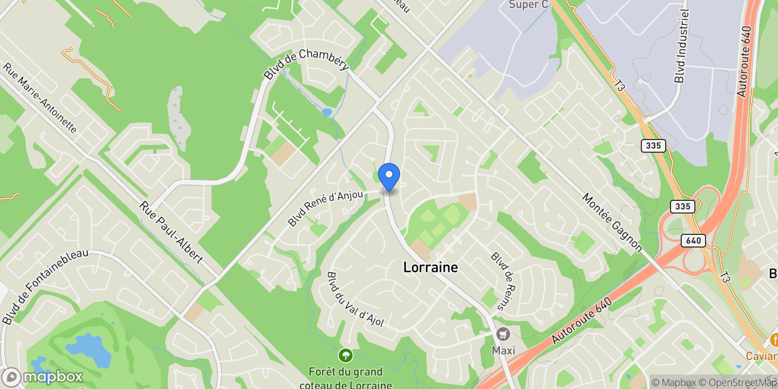 Map showing 203 Boul. De Gaulle, Lorraine, Quebec, Canada.