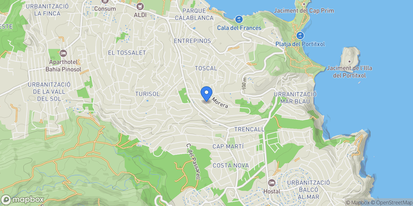 Map showing Jávea Urbanizaciones, Jávea, Alicante, Jávea, El Tosalet, Xabia / Javea, Valencian Community.