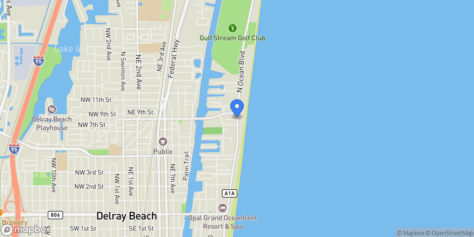 Map showing 730 N Ocean Bl 1501, Delray Beach, Florida, United States.