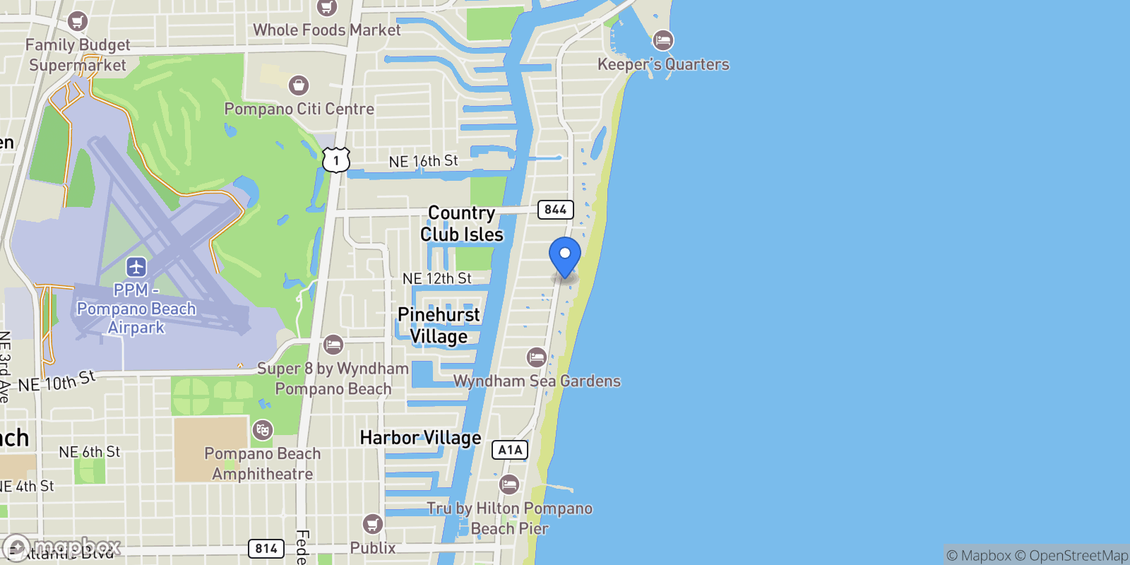 Map showing 900 N Ocean Blvd. 1604, Hillsboro Beach, Florida, United States.