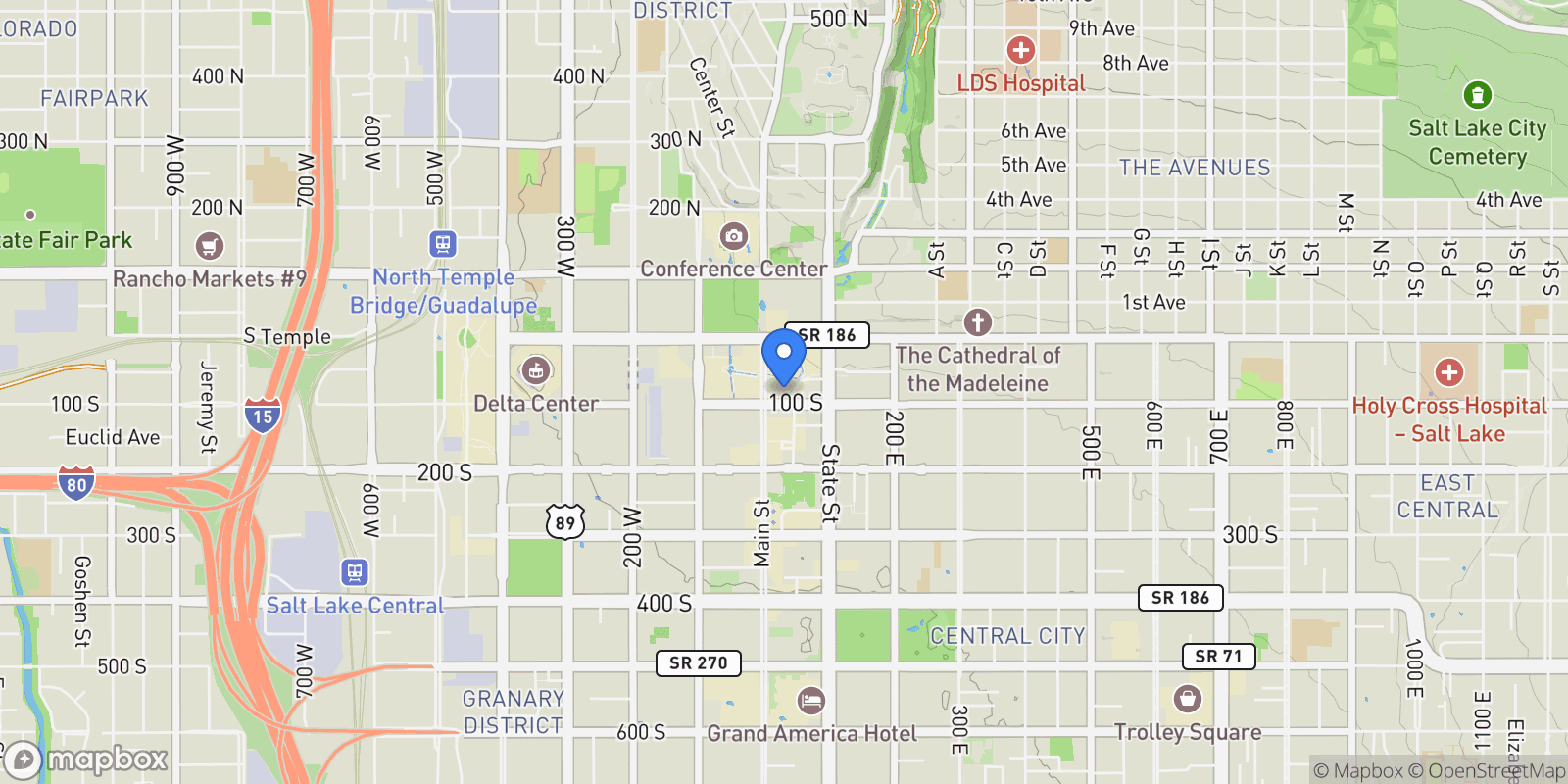 Map showing 35 E 100 Unit# 807, Salt Lake City, UT 84111, Salt Lake City, Utah, United States.