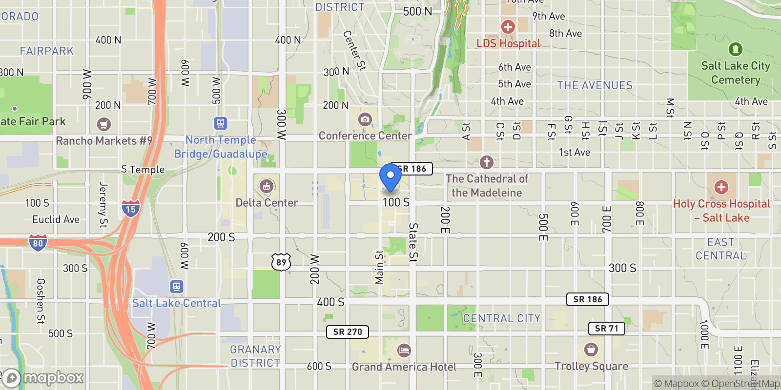 Map showing 35 E 100 Unit# 507, Salt Lake City, UT 84111, Salt Lake City, Utah, United States.