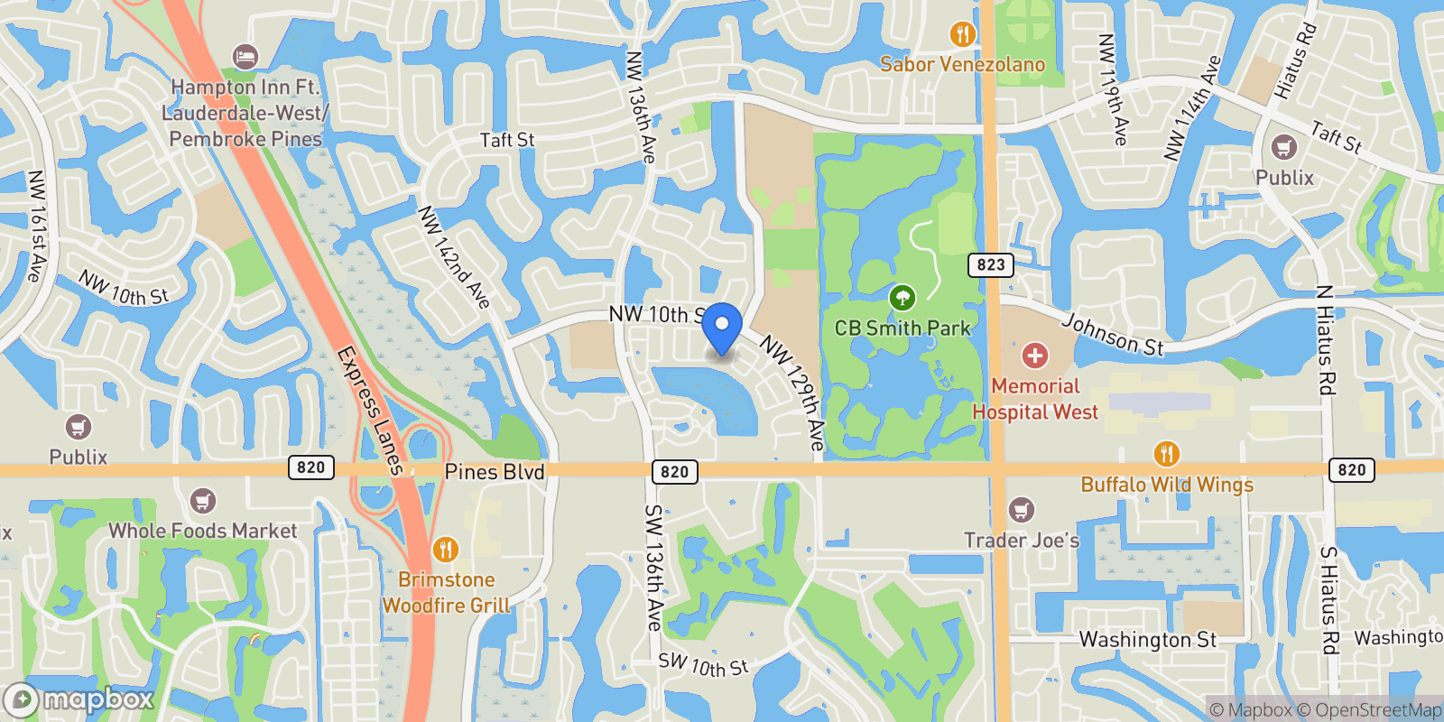 Map showing 801 NW 130th Ave, Pembroke Pines, Florida, United States.