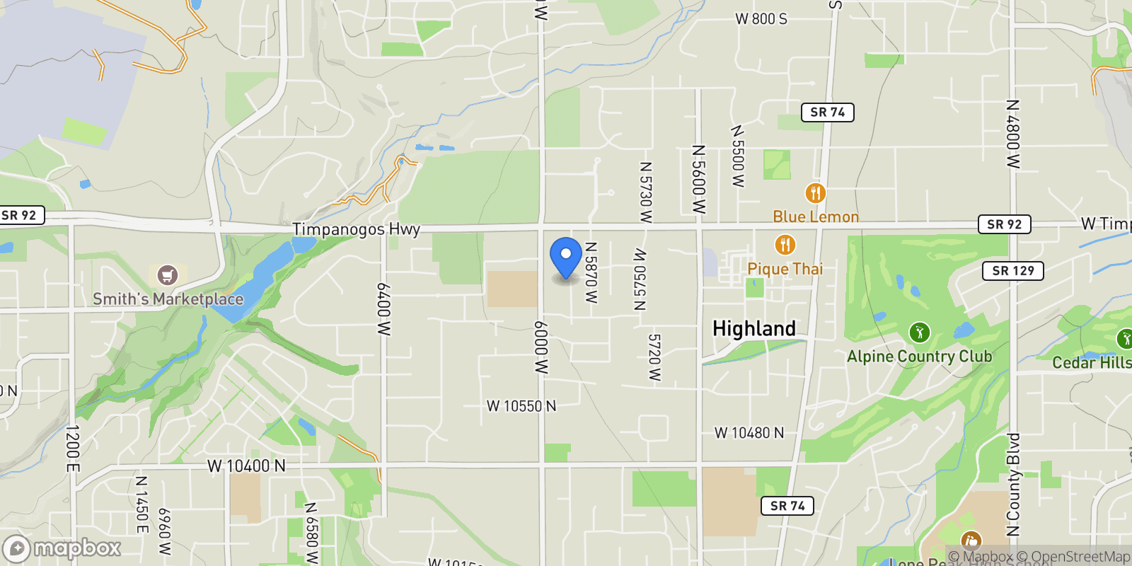 Map showing 10863 N 5920 , Highland, UT 84003, Highland, Utah, United States.