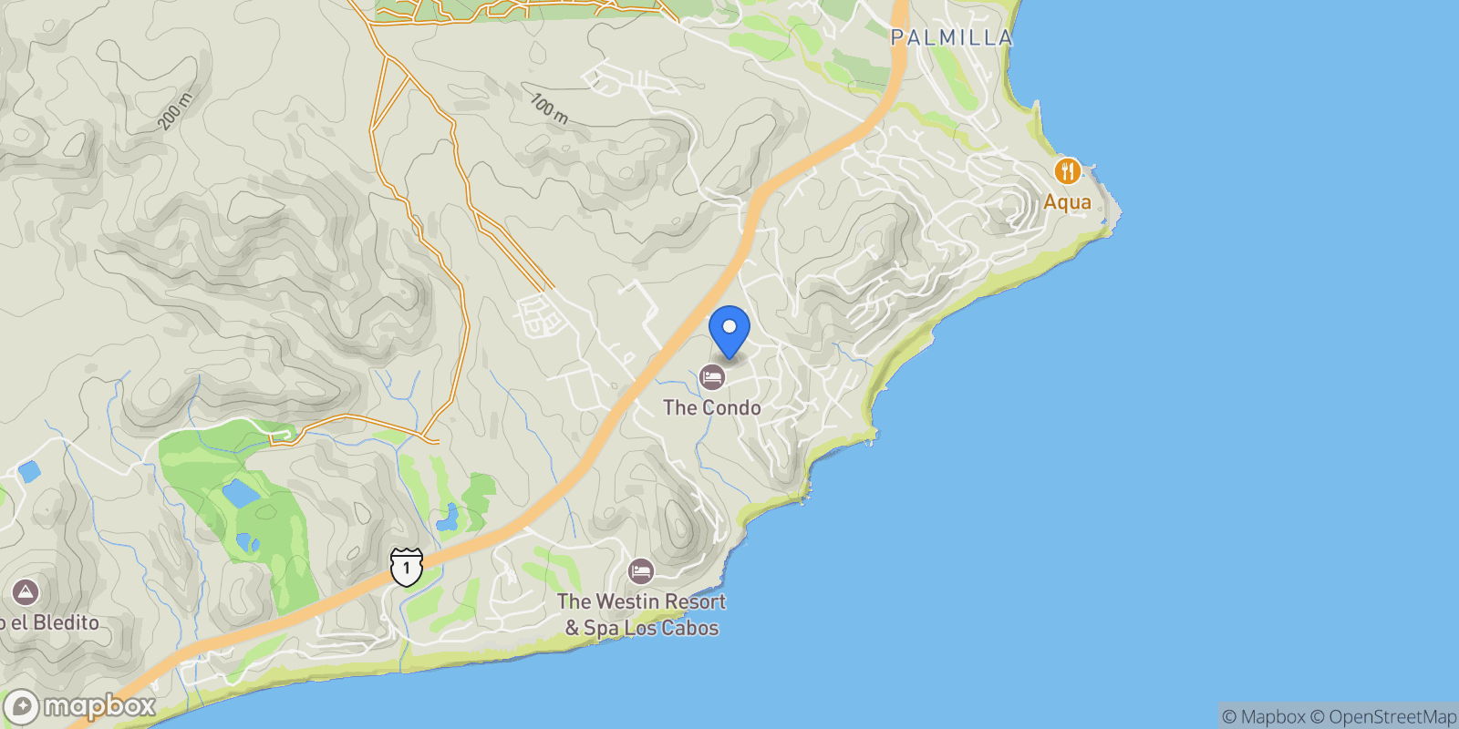 Map showing Av. Corsarios, Palmilla, Baja California Sur, Mexico.