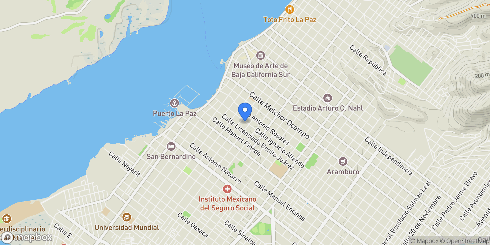 Map showing Ramirez e/ Allende y Juarez, La Paz, Baja California Sur, Mexico.
