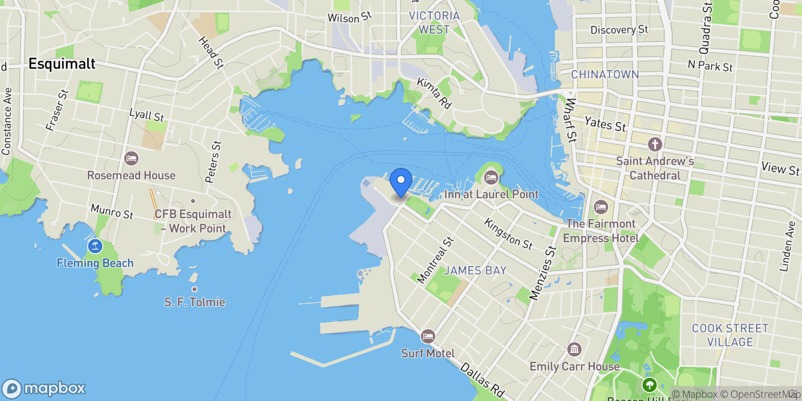 Map showing 21 Dallas Rd 821, Victoria, British Columbia, Canada.