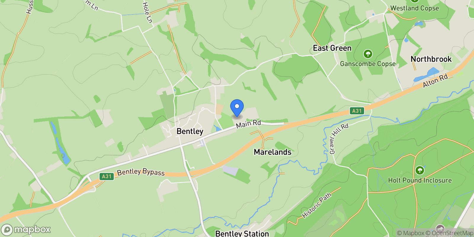 Map showing Bentley, Farnham, Surrey, Bentley, England, United Kingdom.
