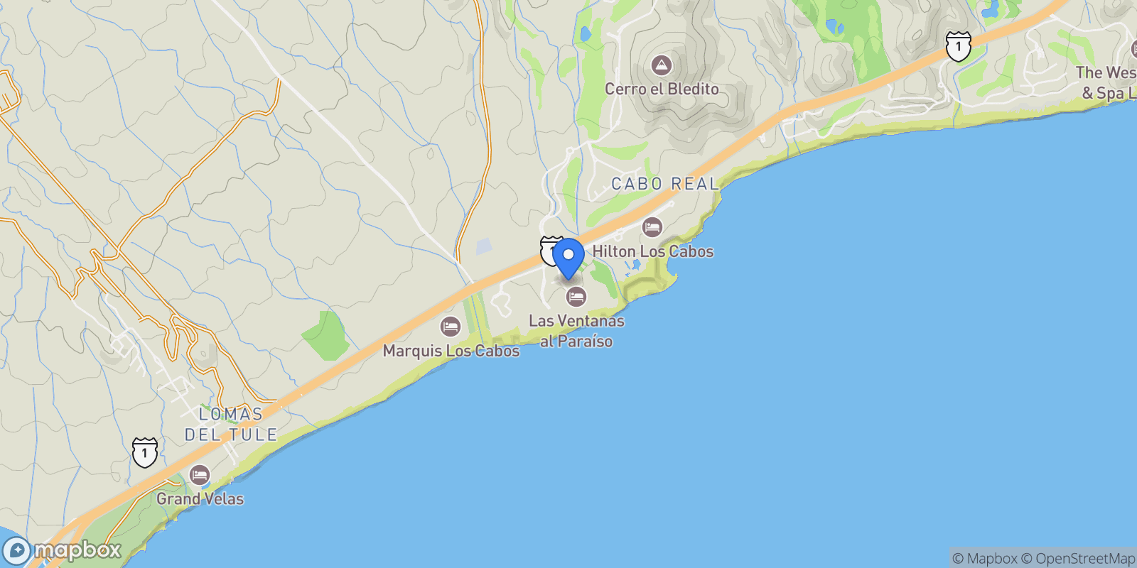 Map showing Km 19.5 Carr. Transpeninsular 6501, San José del Cabo, Baja California Sur, Mexico.