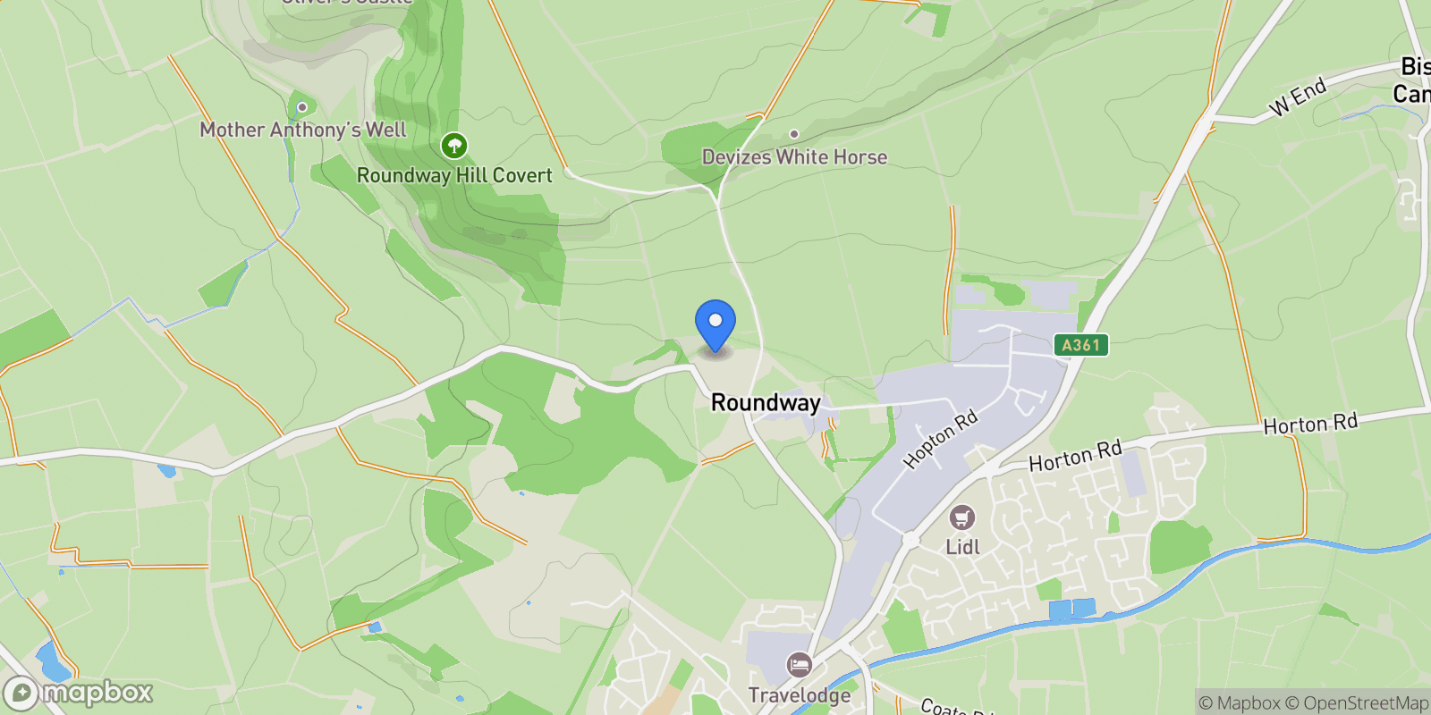 Map showing Roundway, Devizes, Wiltshire, Roundway, England, United Kingdom.