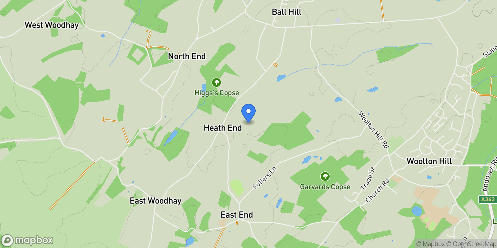 Map showing Heath End, East Woodhay, Hampshire, Heath End, England, United Kingdom.